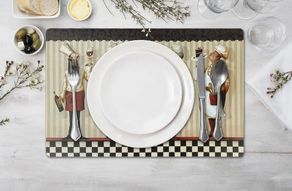Vinyl Rectangular Placemats Set of 4 - Non Slip Place Mats Ideal for Indoor and Outdoor Dining Table - Washable and Heat Resistant Table Mat for Kitchen Tables (Chef Master)