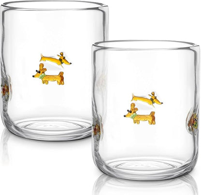 Skylety 2 Pack Dachshund Icon Juice Glasses, Coquette Aesthetic Glass Cups by Skylety