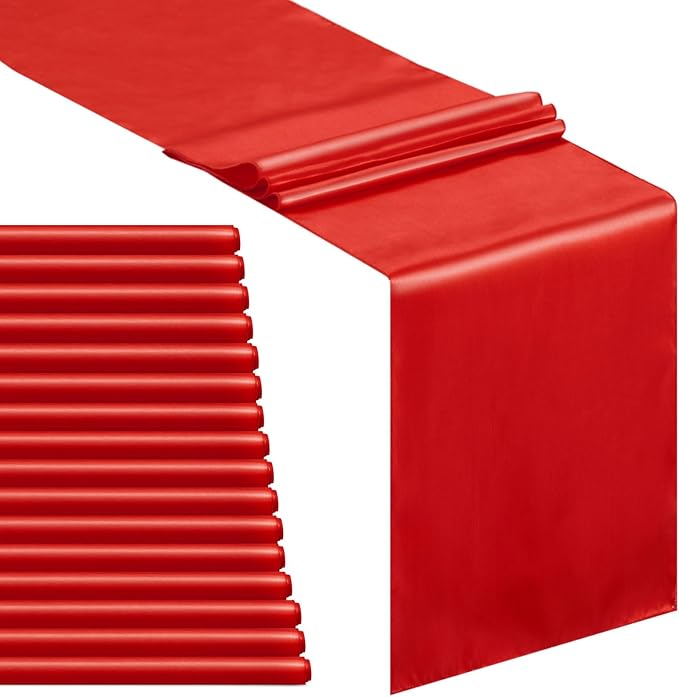 Red Table Runners 16 Pack 12x108 inch Silk Satin Smooth Fabric | Satin Table by B-COOL