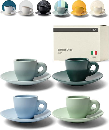 KIVY Espresso Cups Set of 4- Espresso Set Thick Walled Stoneware Espresso Cup by KIVY