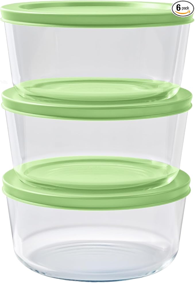 6-Piece Glass Food Storage Containers Set | 4-Cup, Leakproof | Microwave by DuraLiving