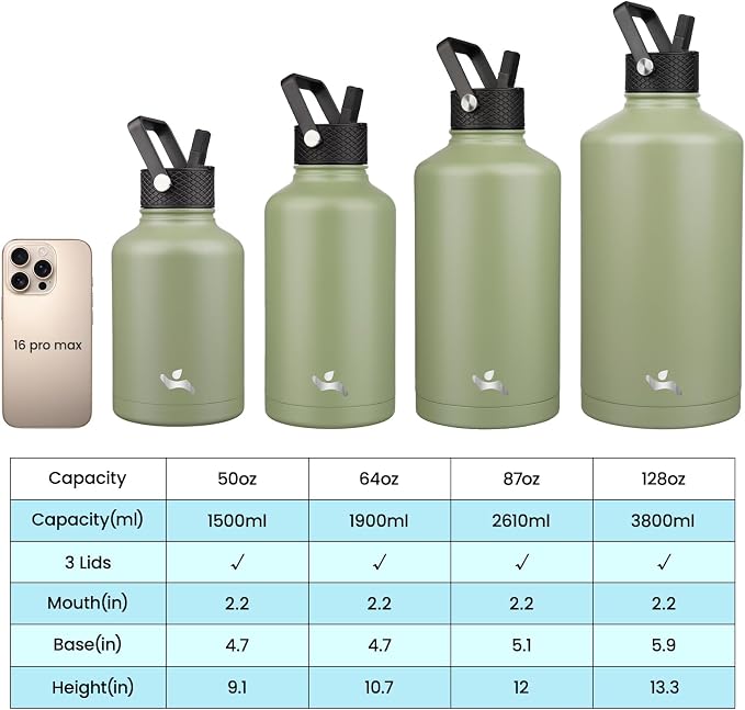 Konokyo 50 oz Insulated Stainless Steel Water Bottle Jug - Image 4