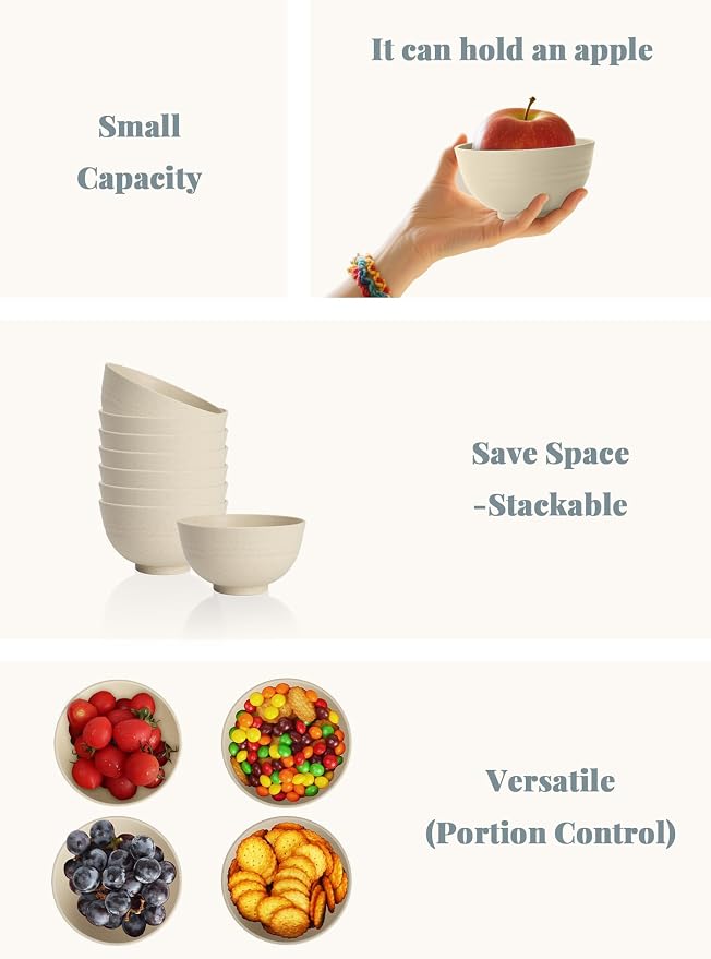 10 OZ Dessert Bowls Wheat Straw Small Bowls Reusable Kids Bowl Mini Bowl - Image 4