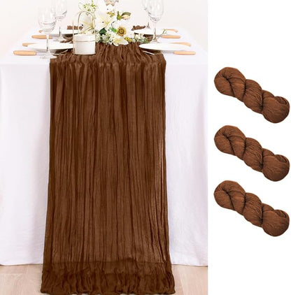 3 Pack Brown Cheesecloth Table Runner 10ft Neutral Gauze Centerpiece | by MLMC