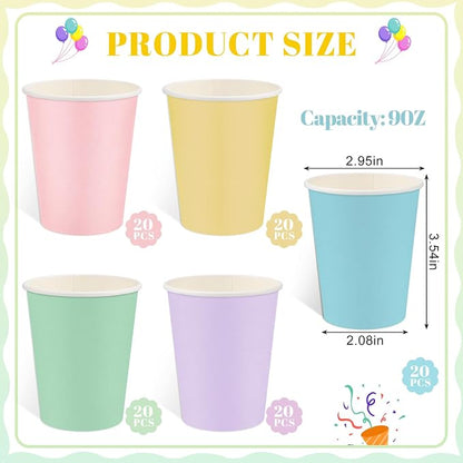 NatNarr 100 Pack Pastel Paper Cups, 9oz Pastel Party Cups | Rainbow Paper Cup - Image 2