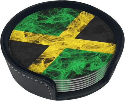 6 Pack Jamaica Flag Leather Coaster - Image 2