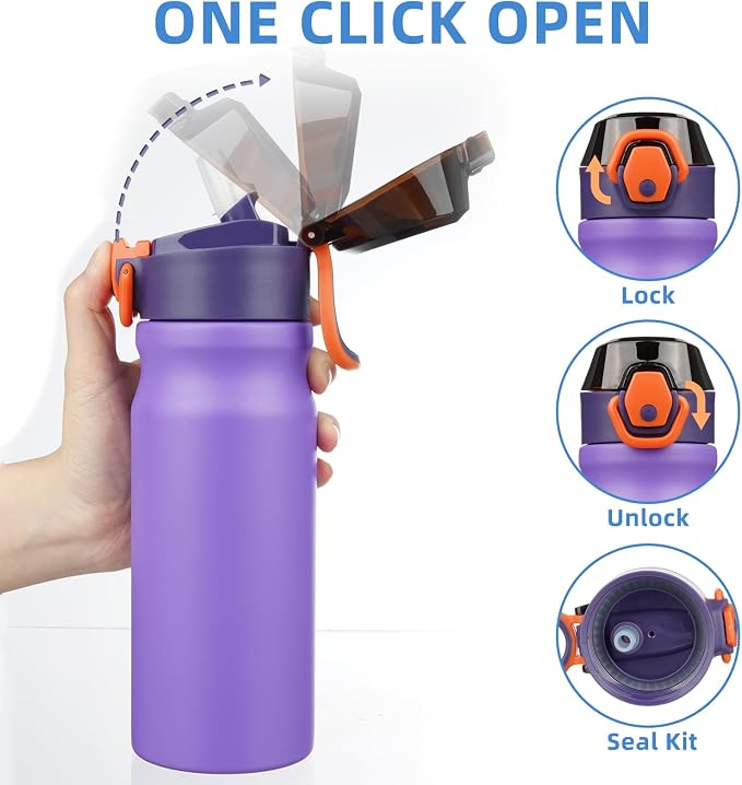 BJPKPK 18 oz Water Bottle with Straw & Handle, Insulated Stainless Flask | Leak - Image 3
