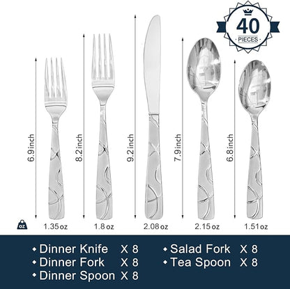 HIKAA Gift Wrap Silverware Set Stainless Steel Flatware Set for Gift, Cutlery Set for Present (40, Flower)