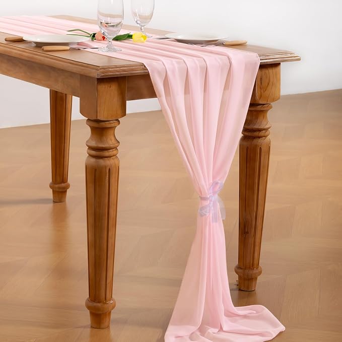 Pink Chiffon Table Runner Summer Boho Wedding Birthday Party Decor | 10ft - Image 4