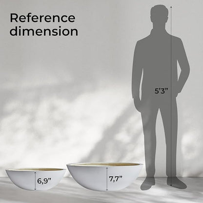 6.9" H x 19.7" D Round Bowl Fiberstone Planter for Succulent and Lotus with Drainage Hole, Smooth Finishes, Weather Resistant, Included 2 Extra Coco Mats (White, 17.9" Pot Opening)
