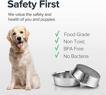 URBUDDIES 2 Pack Hammered Stainless Steel Dog Bowls, 8 Cup, Dishwasher Safe - Image 2