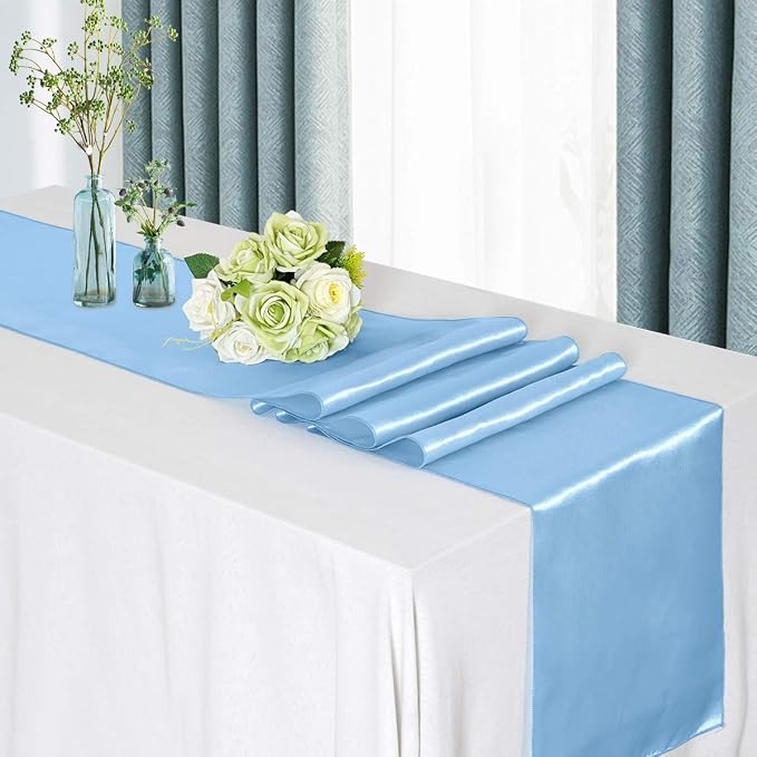 Baby Blue Satin Table Runners 10 Pack 12x108 inch Silk Smooth Fabric | Bright - Image 5