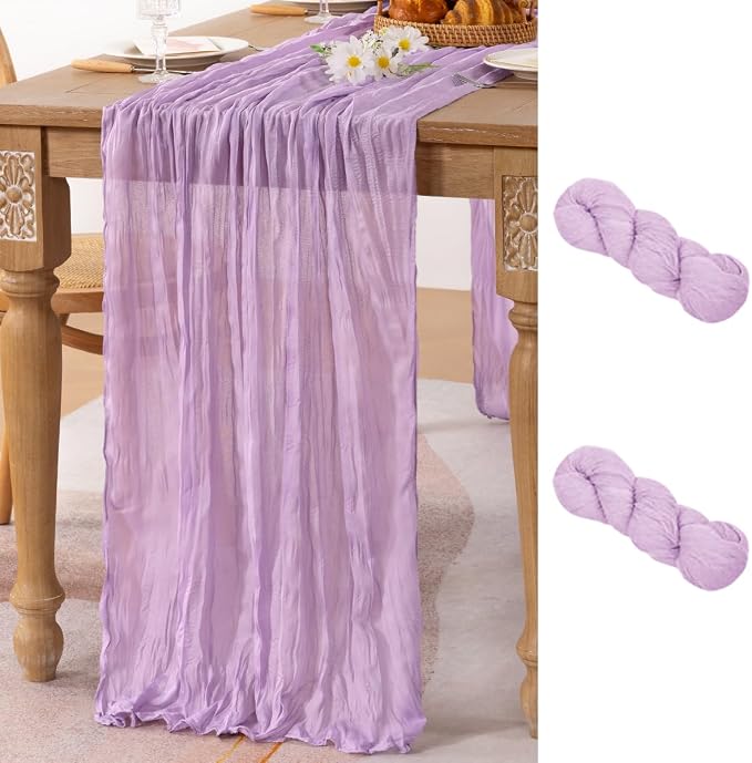 2 Pack Lilac Purple Cheesecloth Table Runner 10ft Boho Table Decor | by MLMC