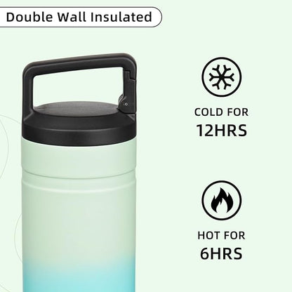 BJPKPK Insulated Water Bottle with 2 Lids,20 oz Double Wall Stainless Steel Vacuum Tumbler Travel Coffee Mug,Wide Mouth Thermal Cup,Mint