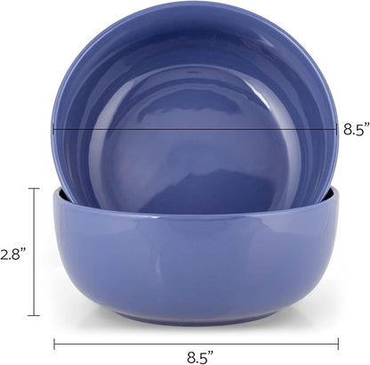 Elanze Designs Bistro Glossy Ceramic 8.5 inch Large Serving Bowls Set of 2 - Perfect for Multiple Everyday Uses: Pasta, Salad, Ramen, Soup, Popcorn, Noodles, Cereal and Mixing Bowls, Violet Purple