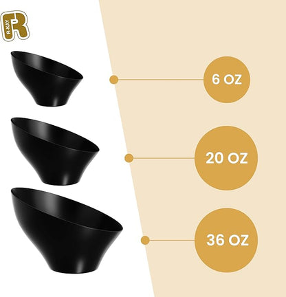 R-kay 6 Pack Angled Candy Bowls - Black Plastic bowls 20 Oz - Premium Plastic Serving Bowls Heavy Duty For Weddings Catering, parties, And All Occasions (Black, Medium)
