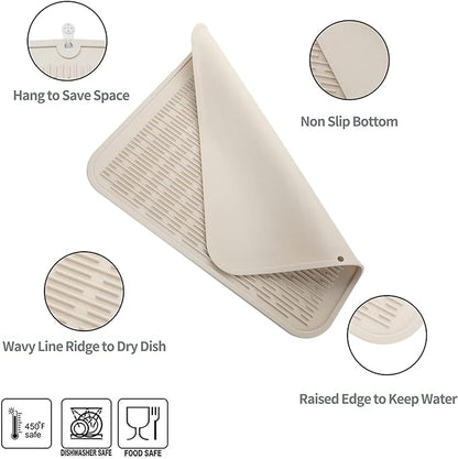 Silicone Dish Drying Mat for Multiple Usage,Easy clean,Eco-friendly,Heat-resistant Silicone Mat for Kitchen Counter or Sink,Refrigerator or Drawer Liner Tapioca 2XL 24 inches x 18 inches