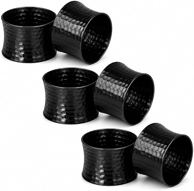 ITOS365 Black Napkin Rings Set of 6, Handmade Hammered Metal Napkin Ring Holders by ITOS365