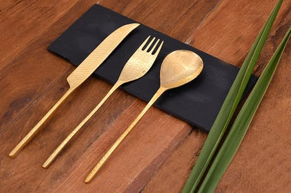 DeKulture Handmade Pure Brass 3 Pieces Cutlery Set Premium Deluxe Tableware - Image 6