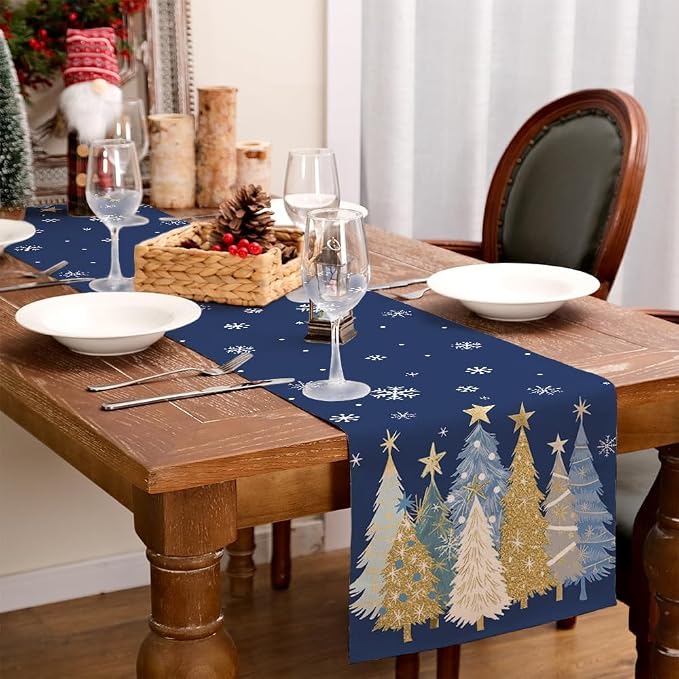 Christmas Table Runner 13x60 Inch, Xmas Trees Snowflakes Holiday Decorative - Image 9