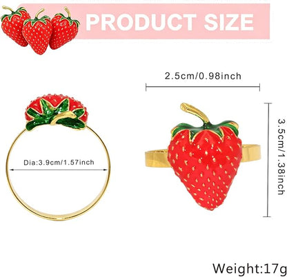Strawberry Napkin Rings Set of 12 Red Enamel Berry Napkin Holder - Image 3