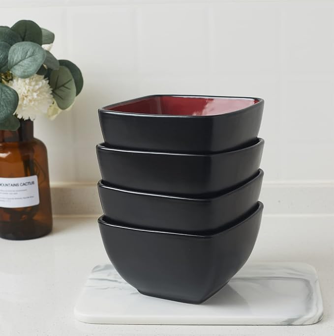 AmorArc 32oz Square Cereal Soup Bowls, Stoneware Bowls Set of 4 - Image 6