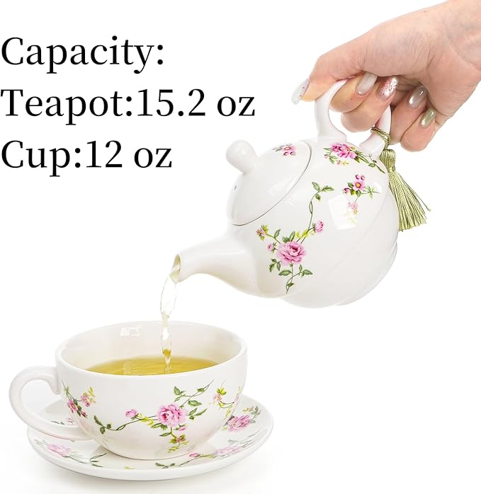 Coloch Tea for One Set, Porcelain Teapot Cup and Saucer Set - Image 4