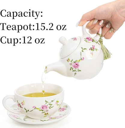 Coloch Tea for One Set, Porcelain Teapot Cup and Saucer Set - Image 4