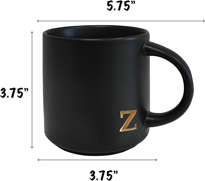 COLLECTIVE HOME Black Ceramic Coffee Mug, 15 oz Golden Monogram Tea Cup | - Image 3