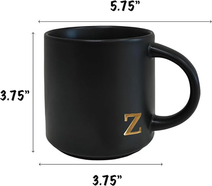 COLLECTIVE HOME Black Ceramic Coffee Mug, 15 oz Golden Monogram Tea Cup | - Image 3