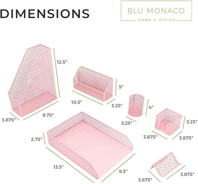 BLU MONACO Pink Desk Organizer Set | 6-Piece Metal Desktop Accessories | Mail - Image 7