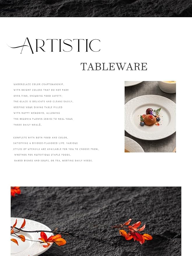4-piece set, ceramic tableware set, relief plate and bowl set, microwave and - Image 6