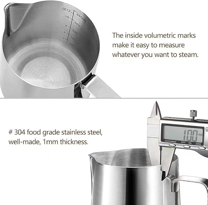 HOOMIL Milk Frothing Pitcher, 12oz/20oz/32oz 304 Stainless Steel | Steaming - Image 3