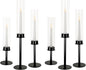 Hurricane Candle Holders Set of 6 Metal Candlestick Holder for Glass Taper Tall Candle Holders with Crystal Chimney Tube Candles Stands for Home Decor, Christmas, Dinning (6, Black)