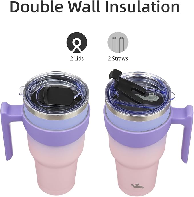 Konokyo 30 oz Tumbler with Handle and Straw, Insulated Travel Mug | Pastel - Image 3