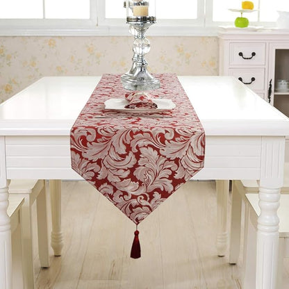 EHouseHome Jacquard Damask Reversible Burgundy Table Runners - Image 3