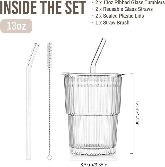 SoulTimes 13oz Ribbed Glass Tumbler - Image 3