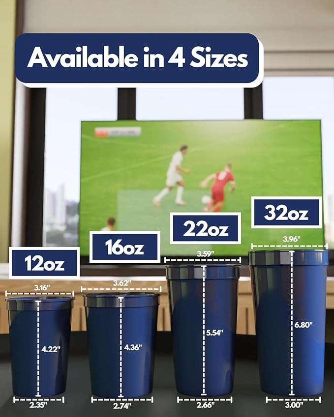 PartyPrints 10 Pack 16 oz Navy Blue Reusable Blank Plastic Cups, Stadium Cups - Image 5