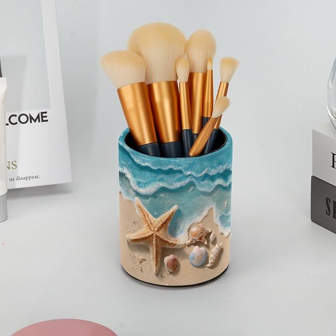 Nautical Beach Starfish and Shell Leather Pen Holder - Image 6