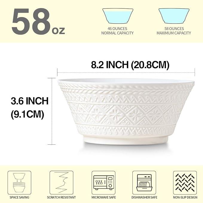 Yeacccng Deep Soup Bowls Set of 4, 58oz Large Cereal Bowls, Large Soup Bowl - Image 2