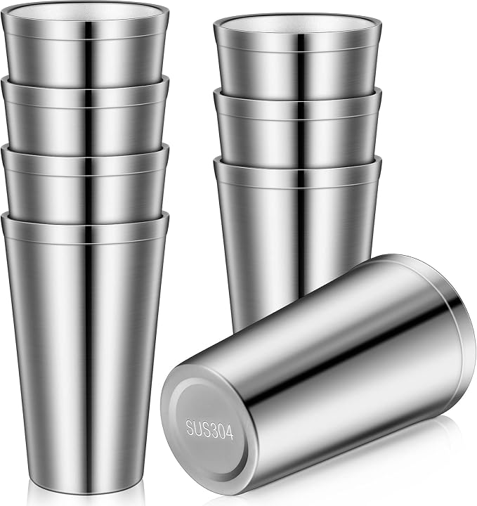 Zopeal 8 Pcs Stainless Steel Cups 16 Oz, Double Wall Vacuum Pint Cup Tumbler by Zopeal