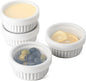 LE TAUCI Ramekins with Silicone Lids, 4 OZ Ceramic Soufflé Dishes, Ramekin Bowls for Crème Brûlée, Dessert, Dips, Oven & Microwave Safe, Set of 4, White