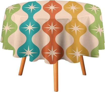 Mid Century Modern Round Tablecloth, Vintage Abstract Colorful Geometric Tablecloth for Home Party Dining Room Kitchen Decor 50Inch(127cm)