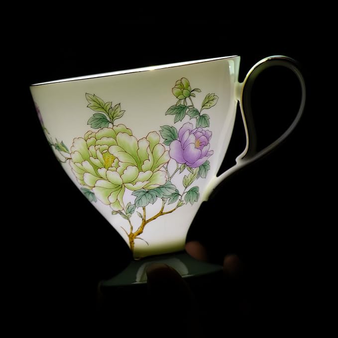 KAMMAK Ceramic Coffee Cups Saucers Set of 2, Porcelain Espresso Cups - Image 5