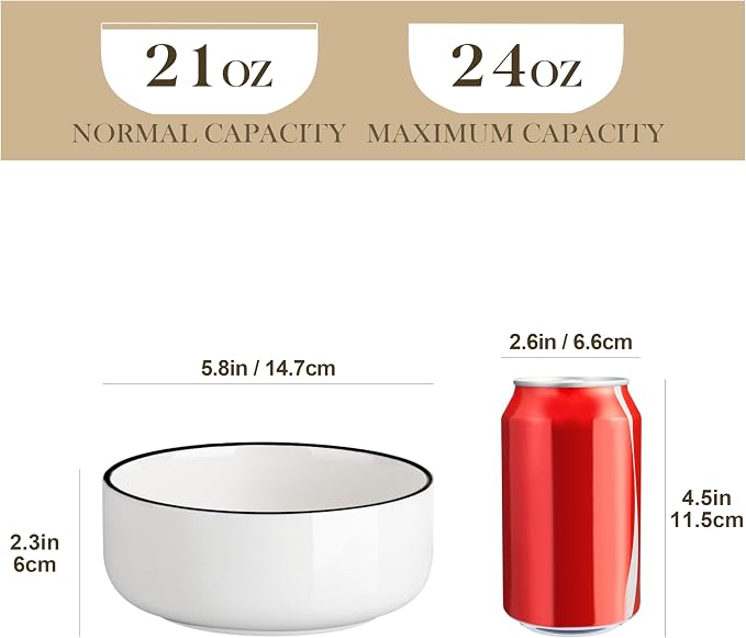 MALACASA 24 OZ Ceramic Bowls Set of 6, Soup Cereal Bowls, Dishwasher Safe - Image 2