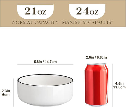MALACASA 24 OZ Ceramic Bowls Set of 6, Soup Cereal Bowls, Dishwasher Safe - Image 2