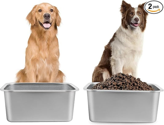 4 Gallon Large Dog Water Bowl, 2 Pack Stainless Steel Dog Bowls | 15.7 x 11.8 x by Lonepetu