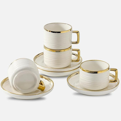 LETAOTAO Espresso Cups and Saucers Set of 4, 3oz Mini Demitasse Mugs | Ceramic by LETAOTAO