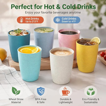 Wheat Straw Colored 6 Pack Kids Cups 12 OZ | Reusable Open Drinking Glasses BPA - Image 5