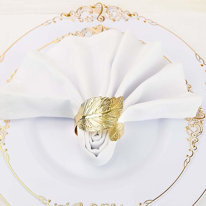 Efavormart 4 Pack | Metallic Gold Ornate Leaf Napkin Rings, Linen Napkin Holders - Image 9